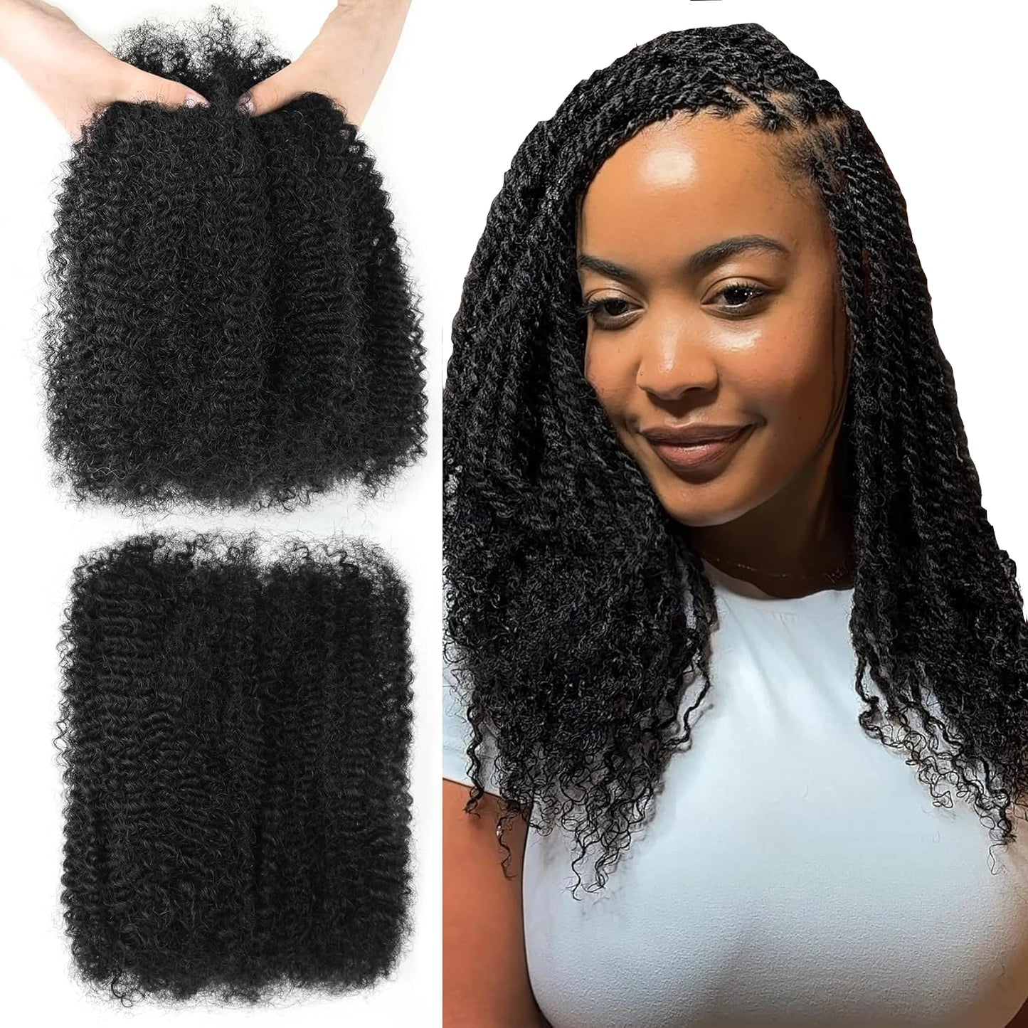 100% Human Afro Kinky Curly Hair - Premium Twist Braids Extensions 100g